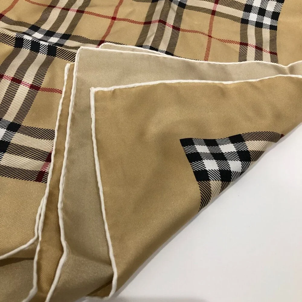 #26 Burberry Beige  Check Silk Scarf Sku# 85315 (Gently Used) - Picture 11 of 13